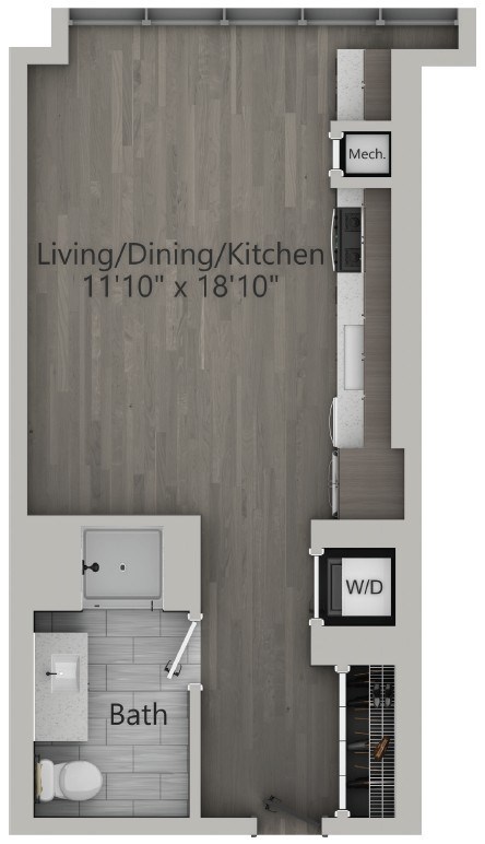 Floor plan for studio, 1 bath, 467 sqft